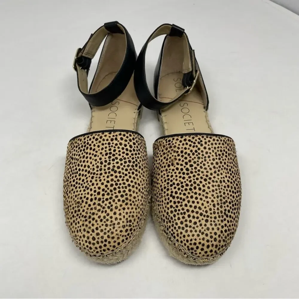 Sole Society Tan Black Cow Fur Leather Upper Channing Espadrilles 7.5